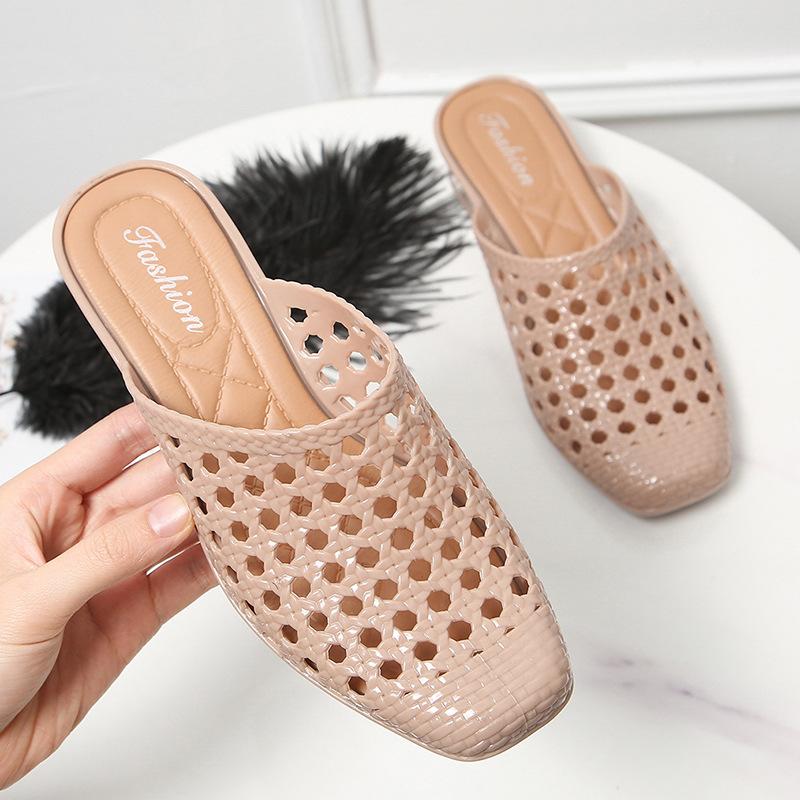Women's Sandals Summer Holow Hole Slippers Fashion Solid Color Low Heel Slides Casual Breathable Shoes Female