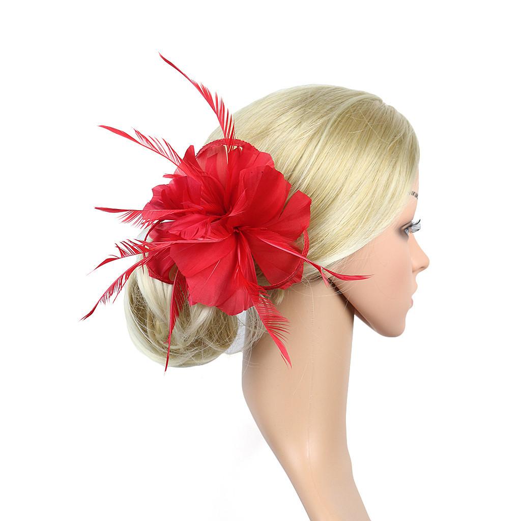 Feather Fascinators Womens Flower Hat for Cocktail Ball Wedding Headband