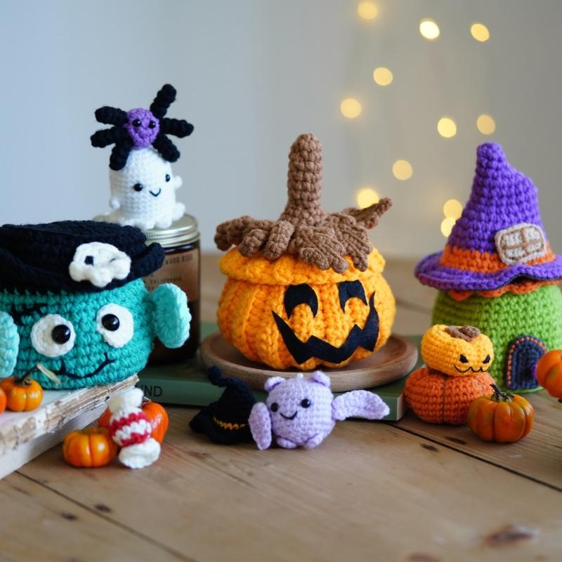 Halloween Crochet Set Knitting Supplies Beginner Crochet Set for Kid Adult, with Step-by-Step Video Tutorial Instruction