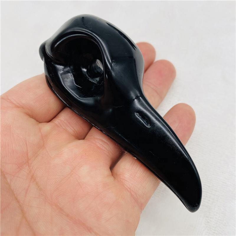 Natural Obsidian Skulls Hand Carved Raven Crystal Animal Skulls Bird Crow Pendant
