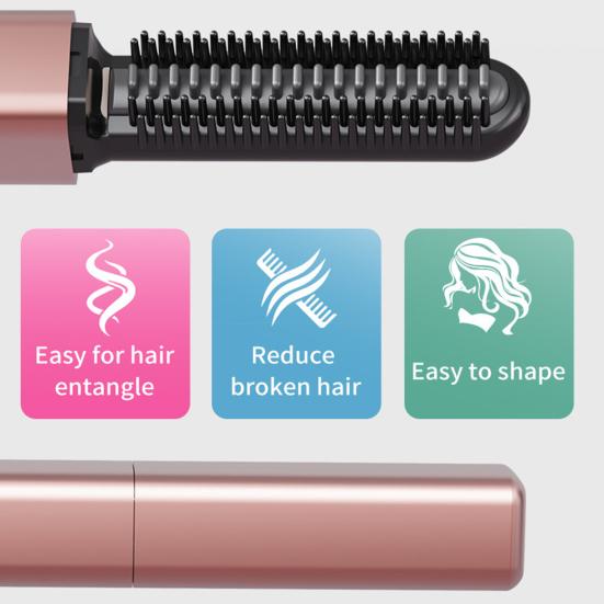 Mini Cordless Hair Straightener Brush Portable Women Bangs Hair Straightening Comb USB Rechargeable Fast Heating Electric Hair Brush