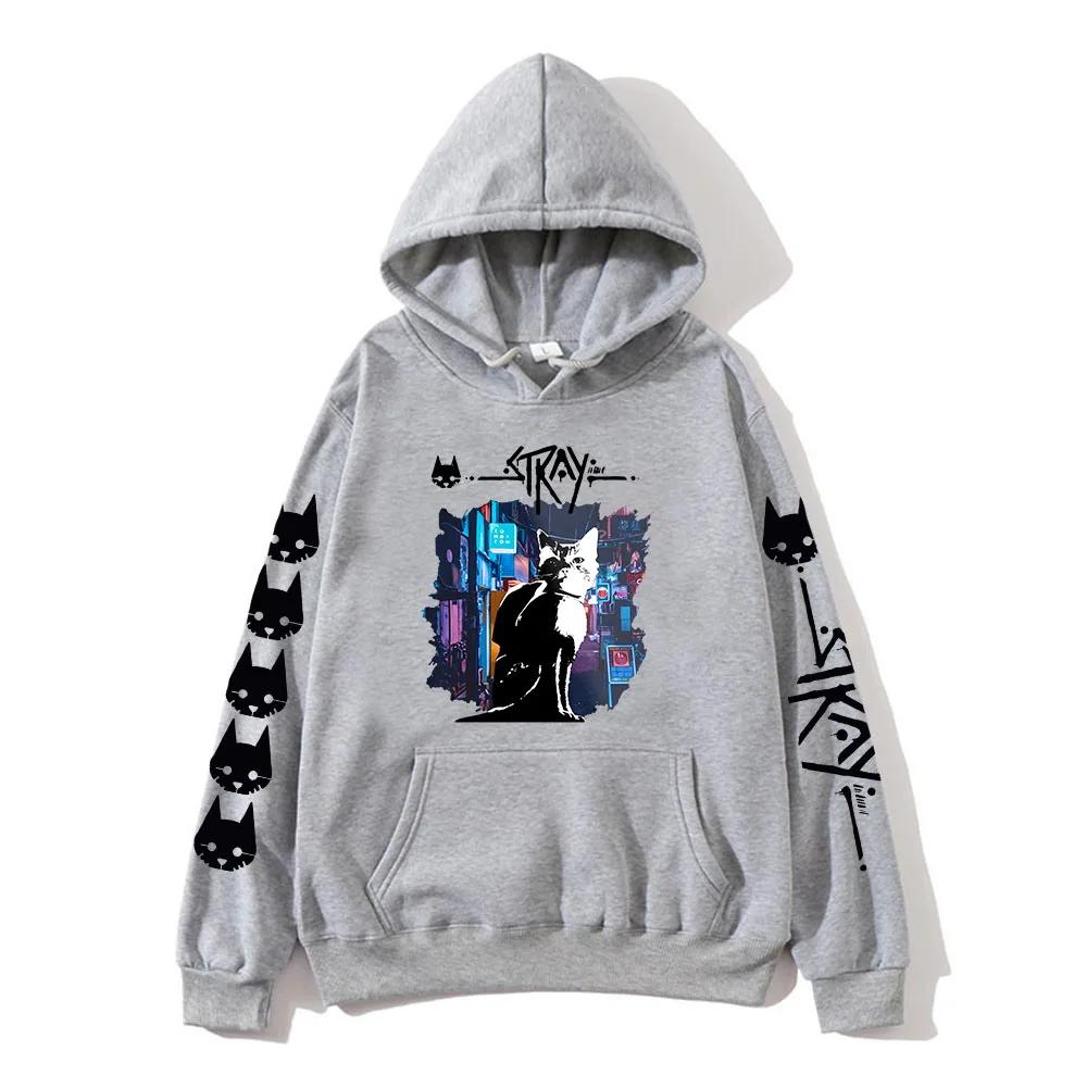 Толстовки с графическим принтом Stray Cat Game Kawaii Cartoon StrayGame Printed Sweatshirts MenWomen Unisex Harajuku Pullovers Aesthetic Autumn XS серый 1980₽
