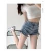 Drawstring Denim Shorts Women's Summer Design Sense High Waist Stretch Slimming Tight Wide Legs