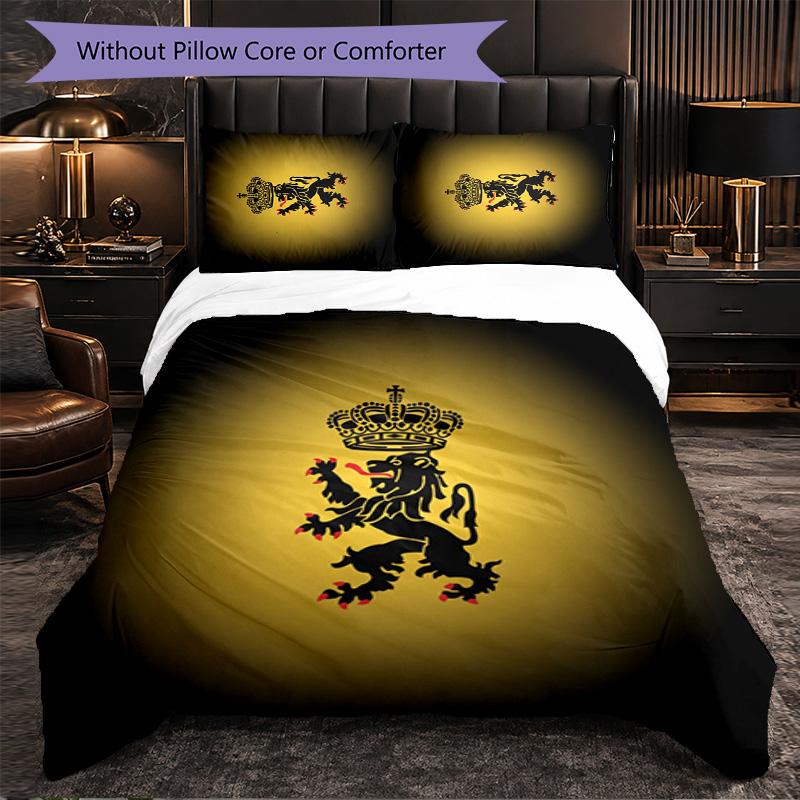 Belgium Football Pattern 3 Pieces Bedding Set Soft Microfiber Duvet Cover with Pillow Cases for Bedroom