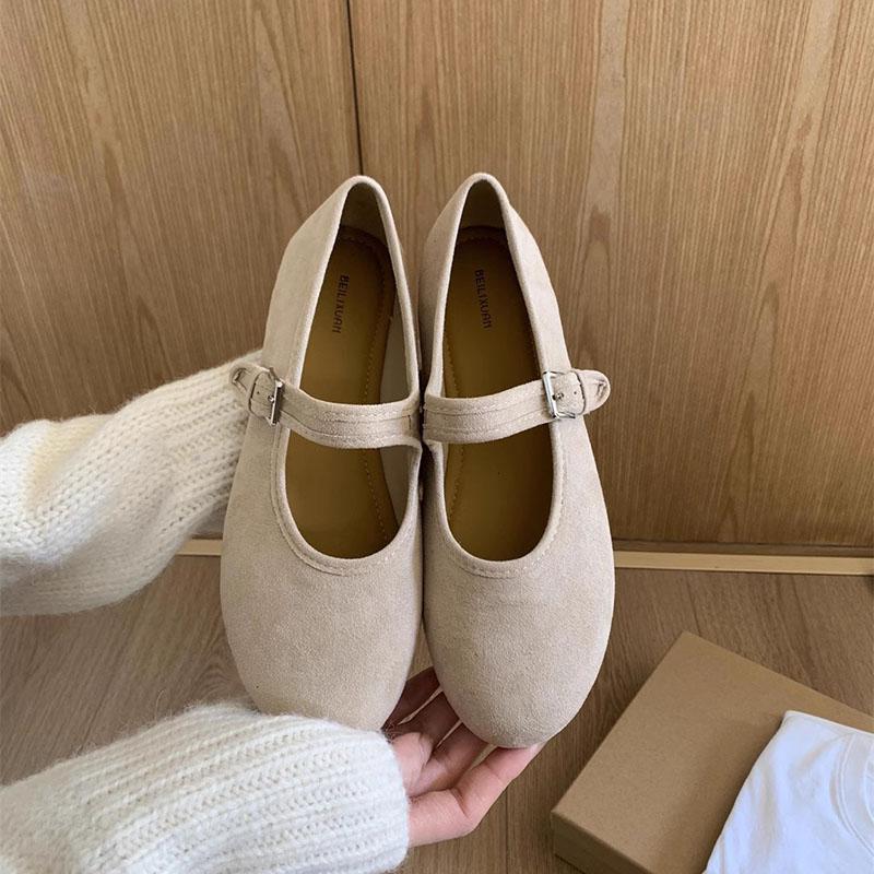 Fashion Shoes for Woman Flats Round Toe Casual Female  Candy Color Retro Mary Jane Shoes New Autumn Solid Flat Bottom Shallow Mouth Flat