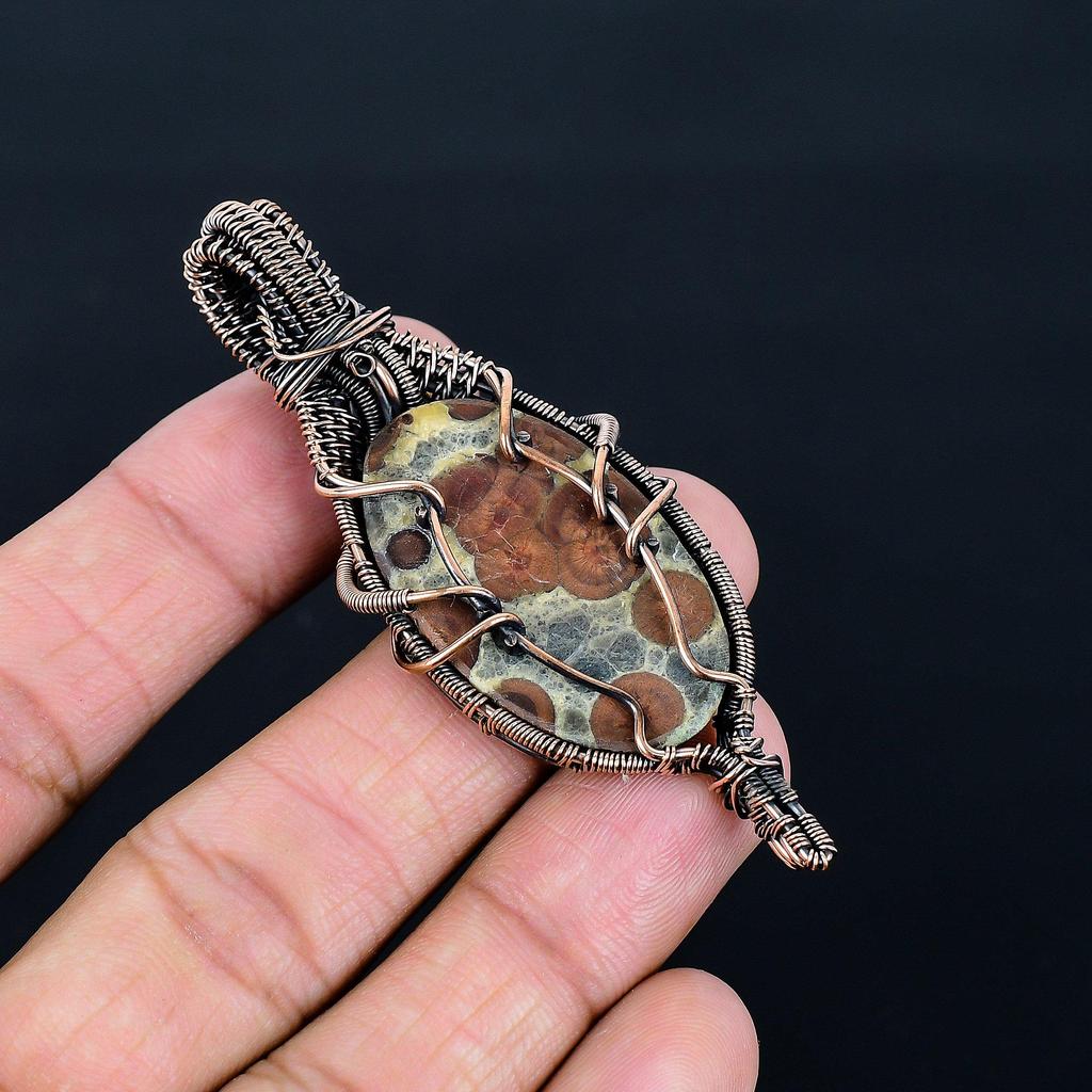 Peanut Obsidian 999 Copper Wire Wrapped Pendant, Handmade Gemstone Jewelry Pendant Gift For Birthday