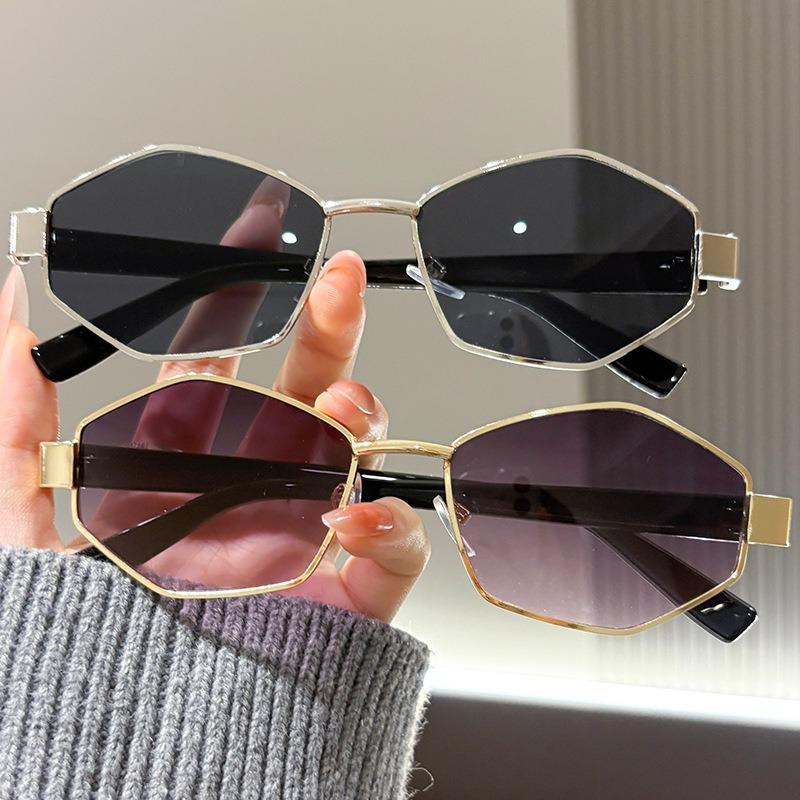 Trendy European American Style Polygonal Metal Sunglasses for Square Round Face Fashion Brand Glasses