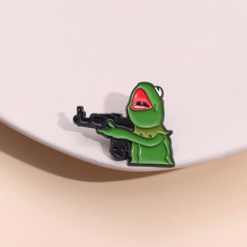Frog And A Gun Enamel Pins Custom Design Brooches Lapel Badges Cartoon Cute Animal Jewelry Gift for Friends