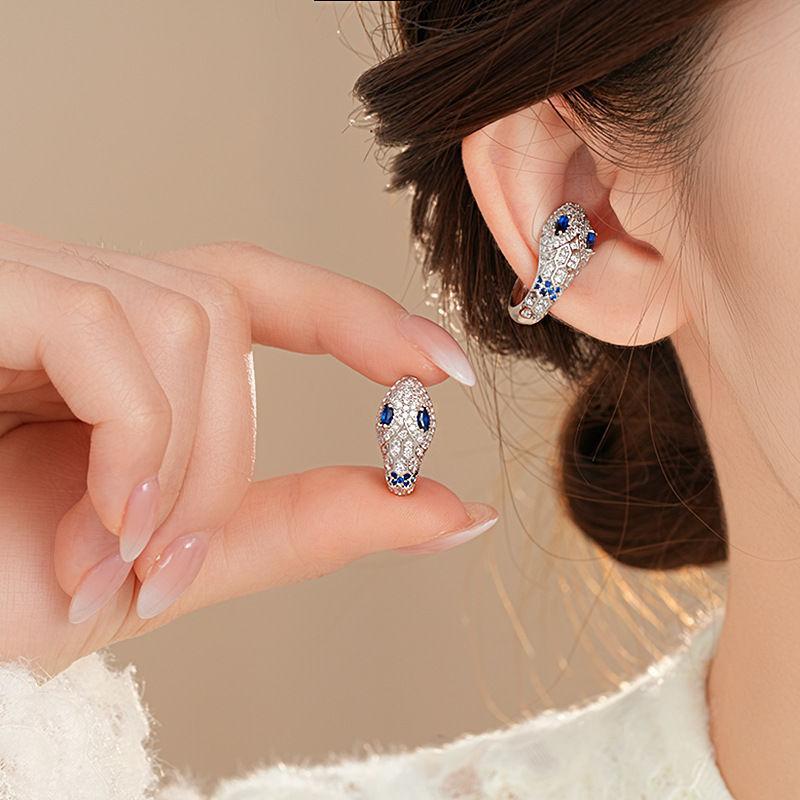 Silver needle zircon curved snake winding stud earrings niche design earrings earrings