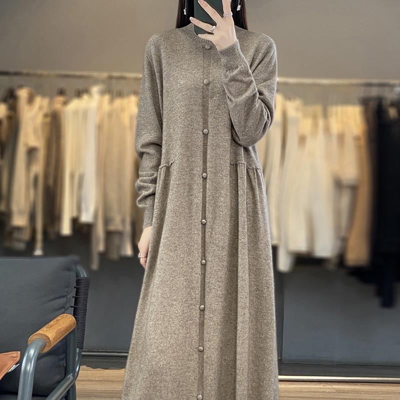 

Women s Cashmere Dress Autumn and Winter Half-high Collar Cashmere Dress Women s Loose Covering Meat Was Thin, Large Size Long Wool Bottoming Skirt S