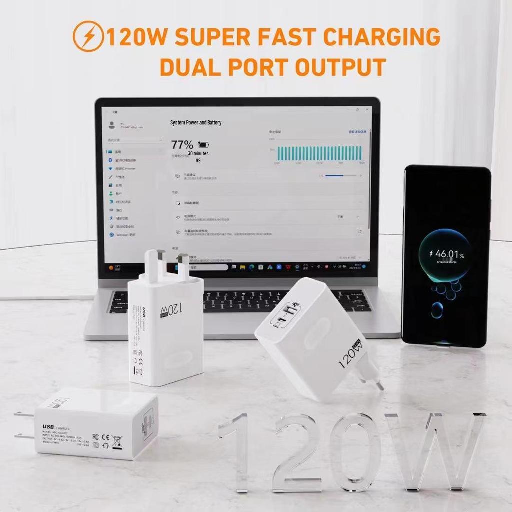 120W GaN Charger with EU/UK Plugs - 65W Ultra-Fast Charging for Laptops