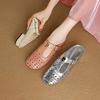 Fashion Women's New Genuine Leather, Cowhide, Metal Elastic Belt Buckle, Breathable Low Heel, Toe Cover, Mueller Slippers