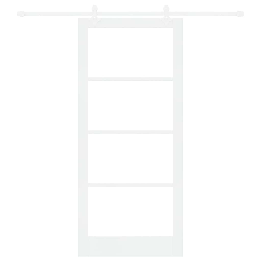 Sliding Door White 93 X 211 Cm Solid Pine Wood and Glass
