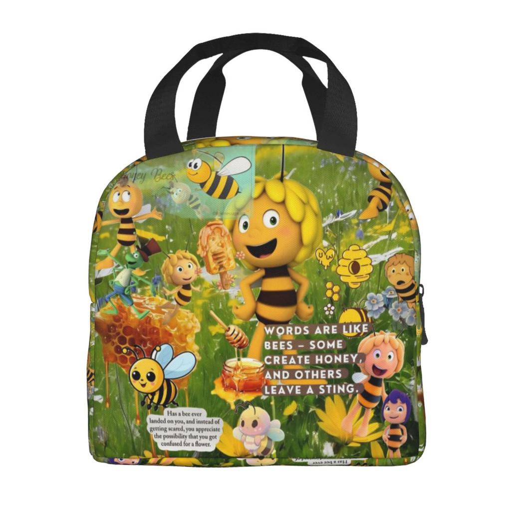 Maya The Bee With Flowers Cartoon Insulated Lunch Bags Food Bag Portable Thermal Cooler Lunch Boxes For Picnic