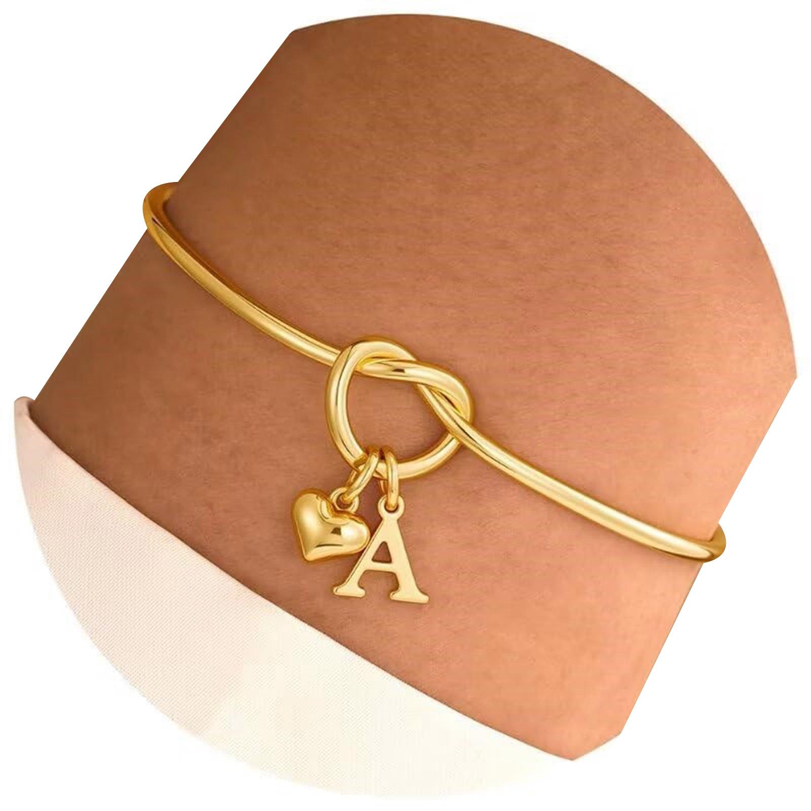 

Heart Entwined Adjustable Chain Bracelet Stainless Steel 14K Gold Plated Letter Wristband Birthday Gift for Her