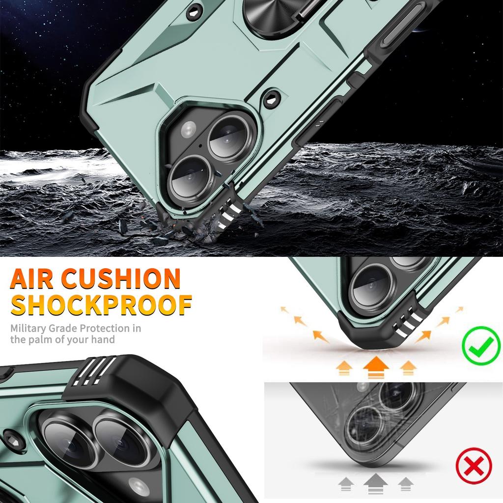 For iPhone 17 Case PC+TPU Anti-Drop Phone Cover with Ring Kickstand