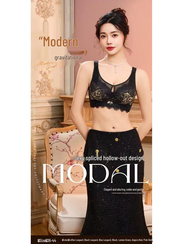 2026 Light Sexy Leopard Print Push-Up Bra with Lace and Side Support for a Flattering Silhouette