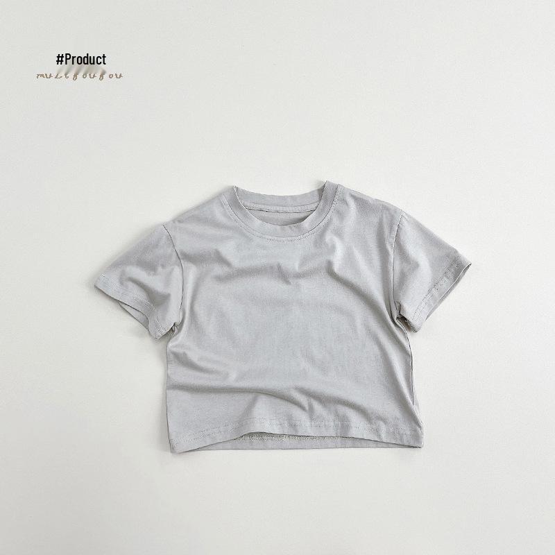 

Детская футболка с коротким рукавом в корейском стиле - Базовая черная, белая, серая, повседневная и свободная, летний топ унисекс 130 cm серый