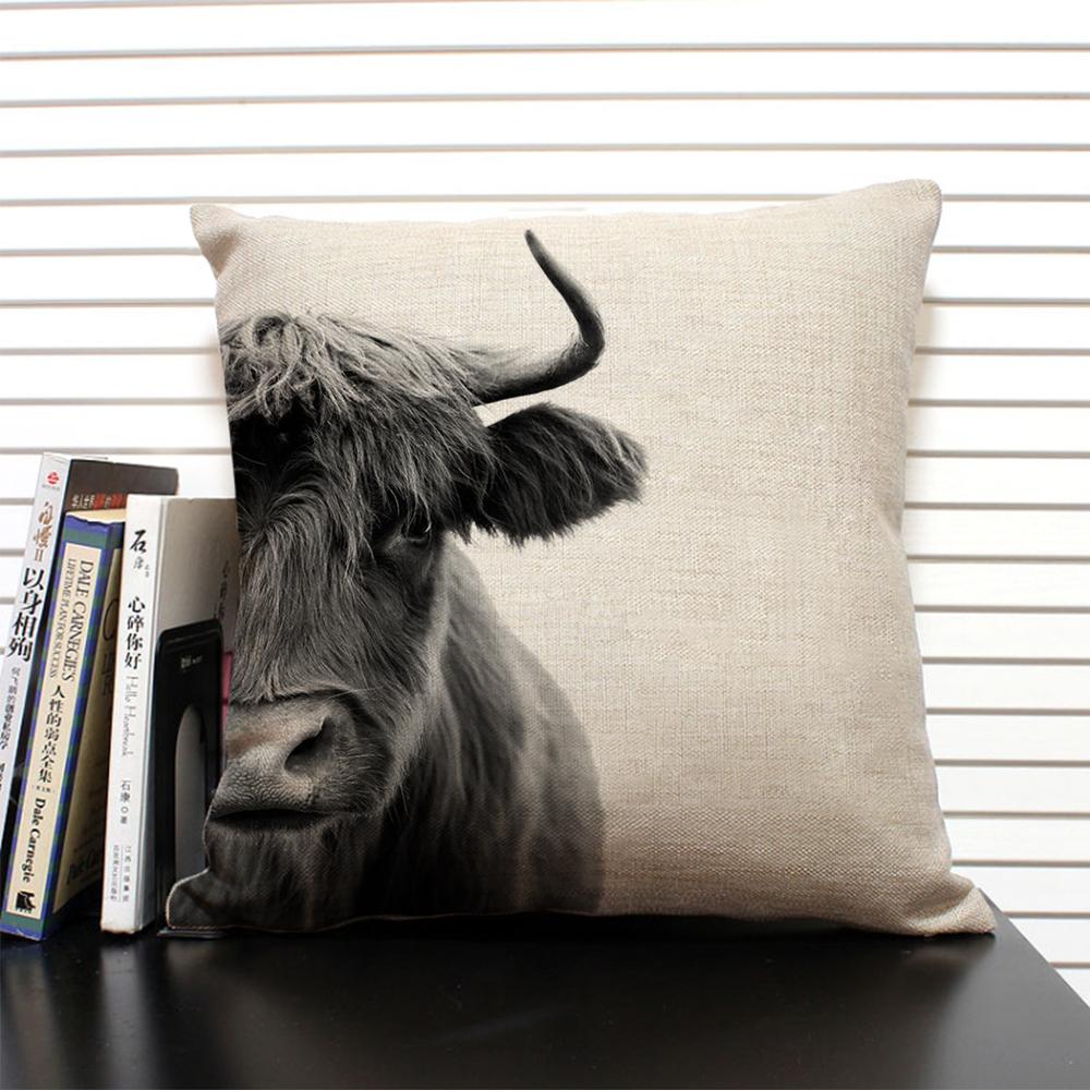 African Animal Lion Elephant Elk Decorative Pillow Cover Sofa Cushion Cover Farm Animal Portrait Linen Pillowcase 45x45cm
