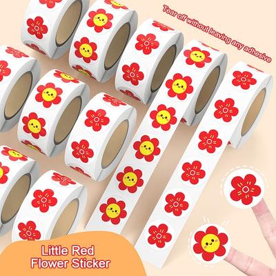 500Pcs/Roll Self-adhesive Kindergarten Stickers Little Red Flower Reward Stickers Praise Stickers
