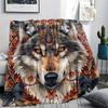 Primitive Wolf Print Flannel Blanket, High quality Comfortable for All Seasons, Home Decor, Warmth and Comfort, Perfect for Christmas Gifts