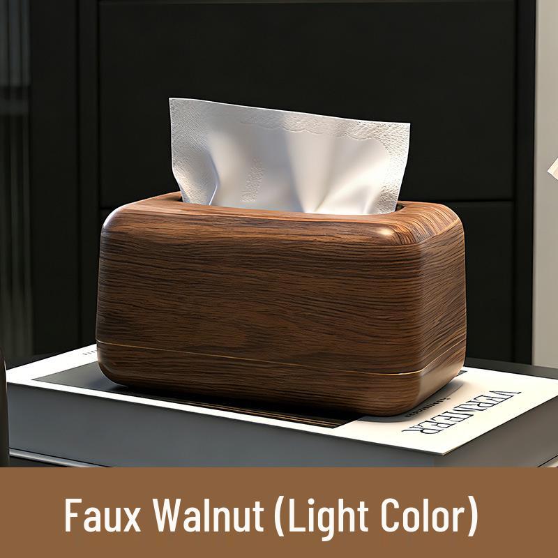 Elegant Chinese Wood Grain Tissue Box - High-End Feel Desktop Dispenser for Living Room Wet Wipes and Paper Storage.
