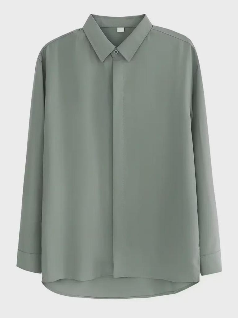 Men's Fashionable Long Sleeve Solid Color Shirt: Light, Mature Style