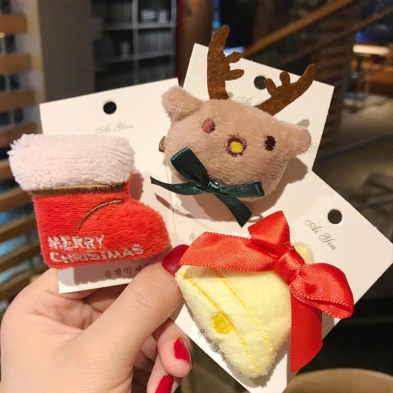 Japanese-Inspired Cute Cartoon Plush Hair Clip & Brooch for Kids - Christmas Festival Headwear