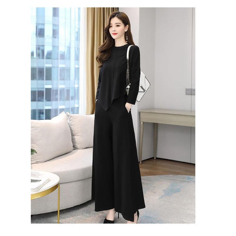 

Autumn Suit for Women, Slim, Stylish, Casual, Temperament, Culottes, Two-piece Set 4XL чорний