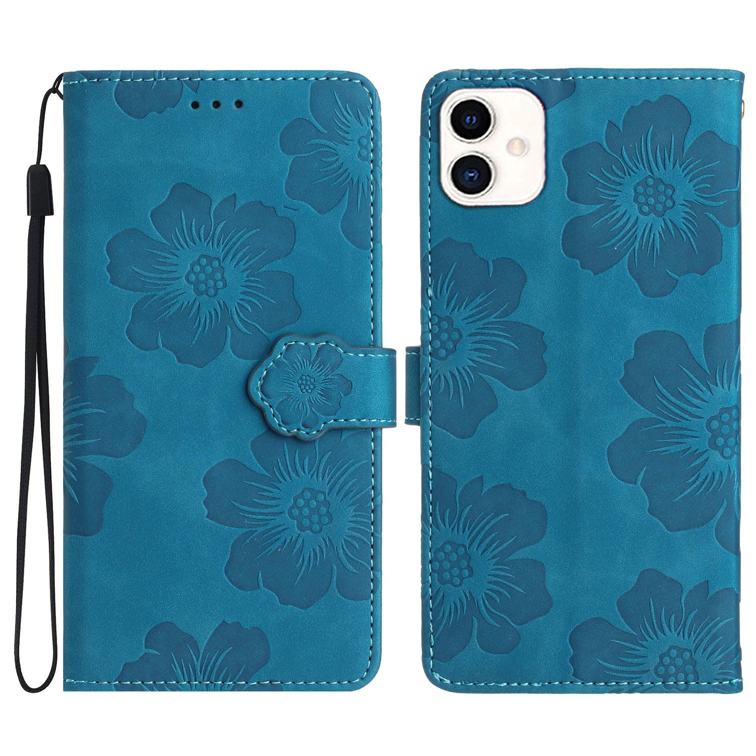 

For Samsung Galaxy A05s 4G PU Leather Wallet Phone Cover Flowers Imprinted Flip Stand Phone Case Blue