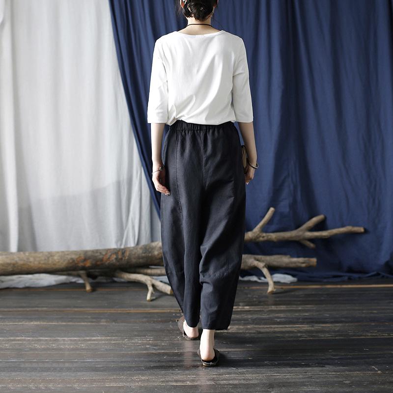 Xi Mo Women's Distressed Washed Cotton Linen Wide-Leg Casual Summer Pants