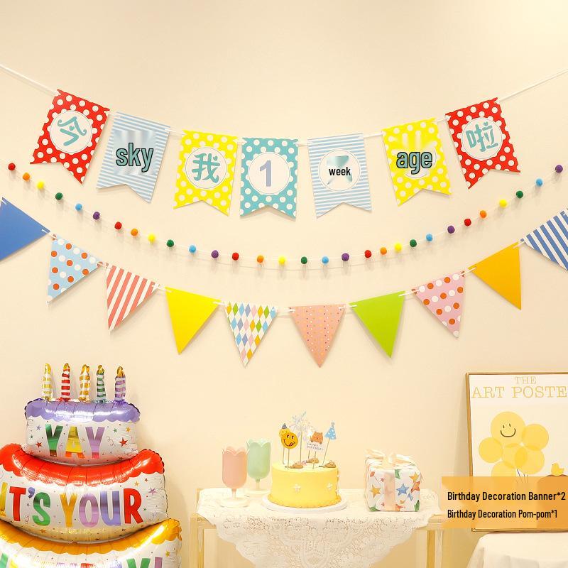 Erster Geburtstag Banner mit Pompon Girlande für Kinder - Foto Hintergrund und Party Dekoration