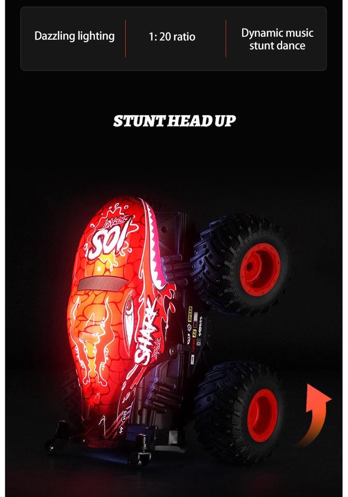 1:20 Shark Head Dinosaur Stunt Off-Road RC Car with Lights and Music - Children's Electric Toy
