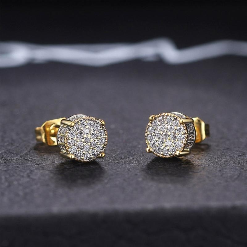 Fashion Round Shape Studs Earrings Statement Earring Copper Texture Ear Studs Ear sAccessory Present for Woman and Girls