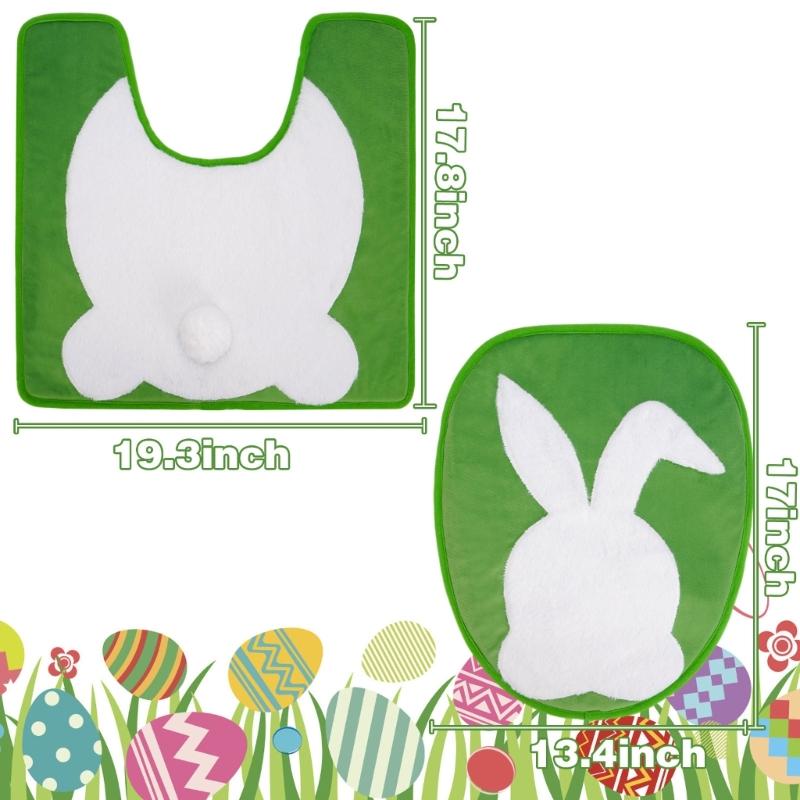 Elastic Easter Rabbit Toilet Seats Cover and Toilet Rugs U Shaped Adds a Touch of Fun to Your Bathroom Decoration