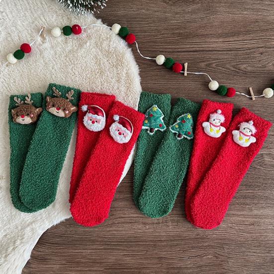 1 Pair Plush Christmas Socks with Non-Slip Grip Festive Holiday Floor Socks Soft Warm Fleece Stockings Gifts for Kids Adults