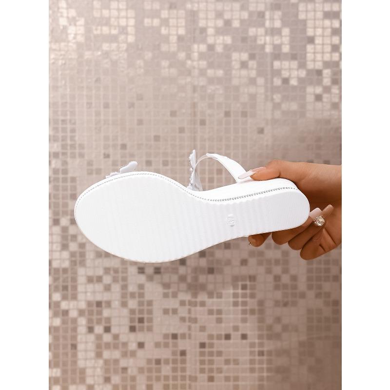 Neue Sommer Übergröße Damen Europäischer Amerikanischer Stil Keilabsatz Sandalen mit Schleife Slipper Plateau und Wasserkristall Sohle Peeptoe