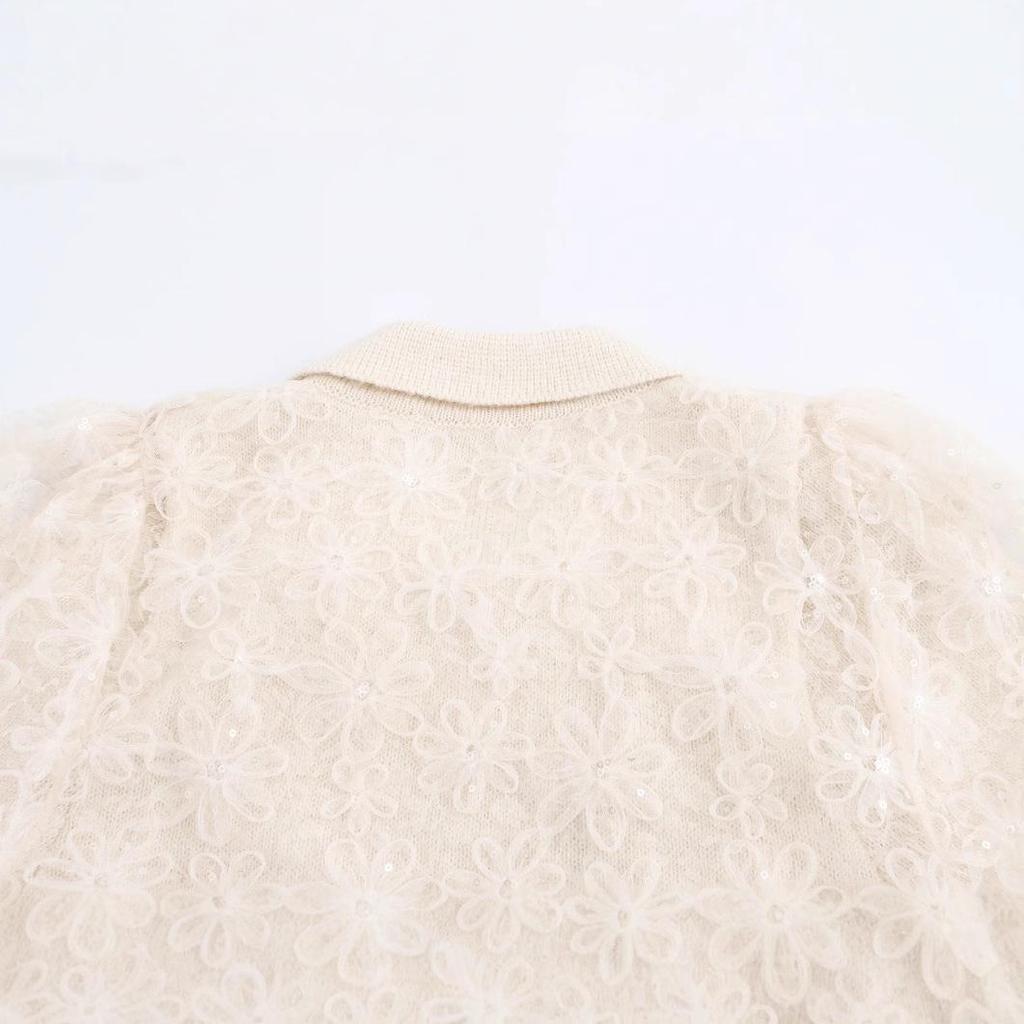 Europäisches & Amerikanisches Retro Spitzen-Pailletten-Revers Strickoberteil - Winter 2024