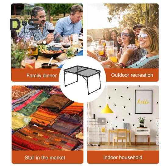 Camping Folding Mesh Table Lightweight Height Adjustable Heavy Duty Metal Multifunction Outdoor Hiking Picnic BBQ Portable Bi-fold Table