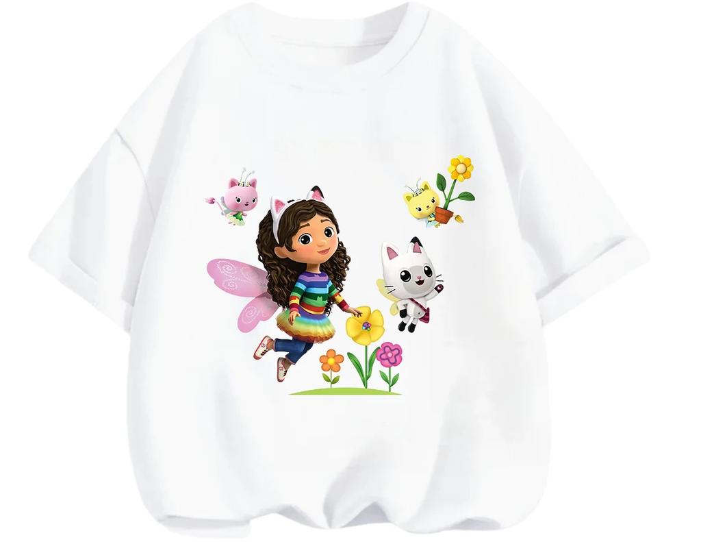 Casual T-shirt Summer Cute Cartoon Print Fashionable Round Neck Children's Top