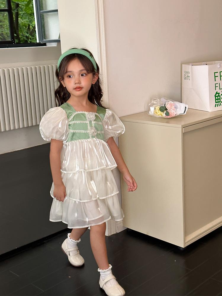 LUSON Children's Summer New Fresh Bubble Sleeve Princess Dress