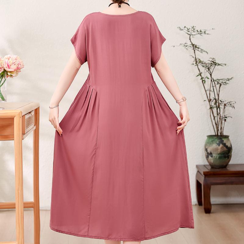 Elegantní dámské letní šaty velké velikosti Vintage oblečení Jednobarevné Krátký rukáv Volné Dlouhé šaty