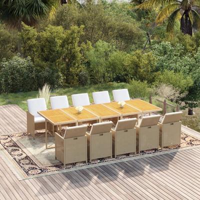 Vidaxl 11-Cz. Garden Furniture Set With Cushions, Poly Rattan, Beige