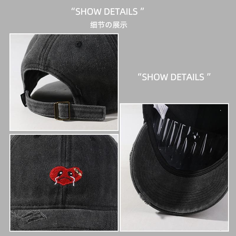 Hat Female Cartoon Embroidery Washed Old Cap Student Couple Versatile Baseball Cap Outdoor Casual Sun Hat