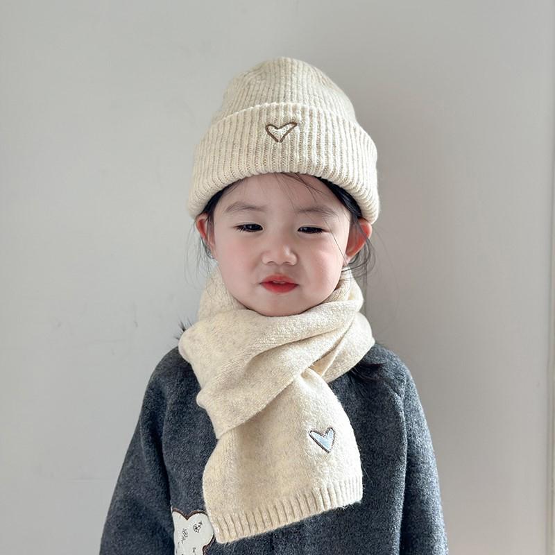 Children'S Hat And Scarf Two-Piece Set Autumn And Winter Korean Style Knitted Hat Baby Warm Wool Pullover Hat Scarf