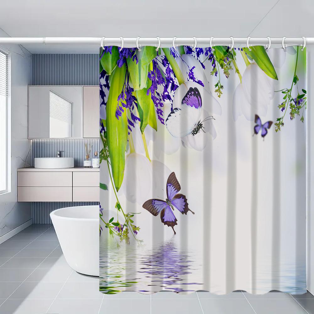 4 Piece Bathroom Decor Set With 70.8 Inch Shower Curtain Rug And Toilet Lid Cover