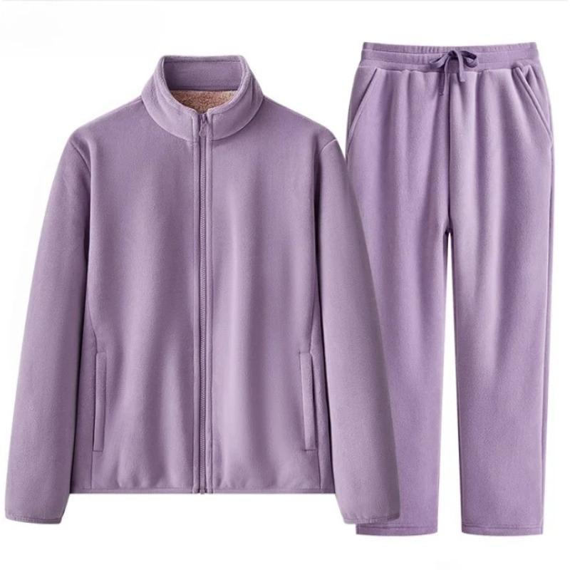 Winter Men's Women's Wool Hooded Long Pants Set Warm Cold Resistant Thick Sportswear Two-piece Set Casual Sportswear