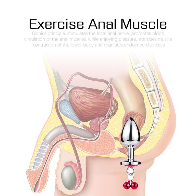 Crystal Heart Buttplug Stainless Steel Leash Chain Anal Plug Bells Pendant Prostate Massager SM Erotic Sex Toys For Women Men