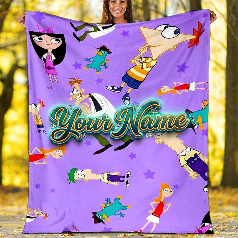 Customizable Phineas and Ferb Throw Blanket – Personalized Name, All-Season Cozy Snug Blanket, Machine Washable, Personalized Blanket