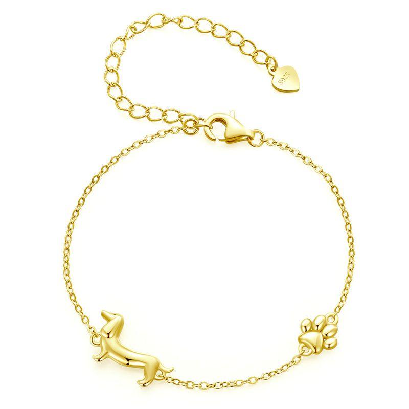 WOSTU 925 Sterling Silver Dachshund Pendant Necklace 18K Gold Pet Paw Chain Link Dog Charm Bracelets Earrings Ring For Pet Lover